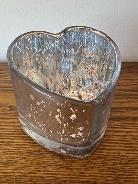 PartyLite "Warm Hearts" Retired Silver Mercury Glass Heart Tealight Holder - EUC